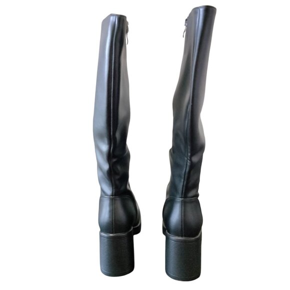 Sovanyou Size 9.5 Boots Knee-High Black Faux Leather Stylish Durable Square Toe - Picture 8 of 11